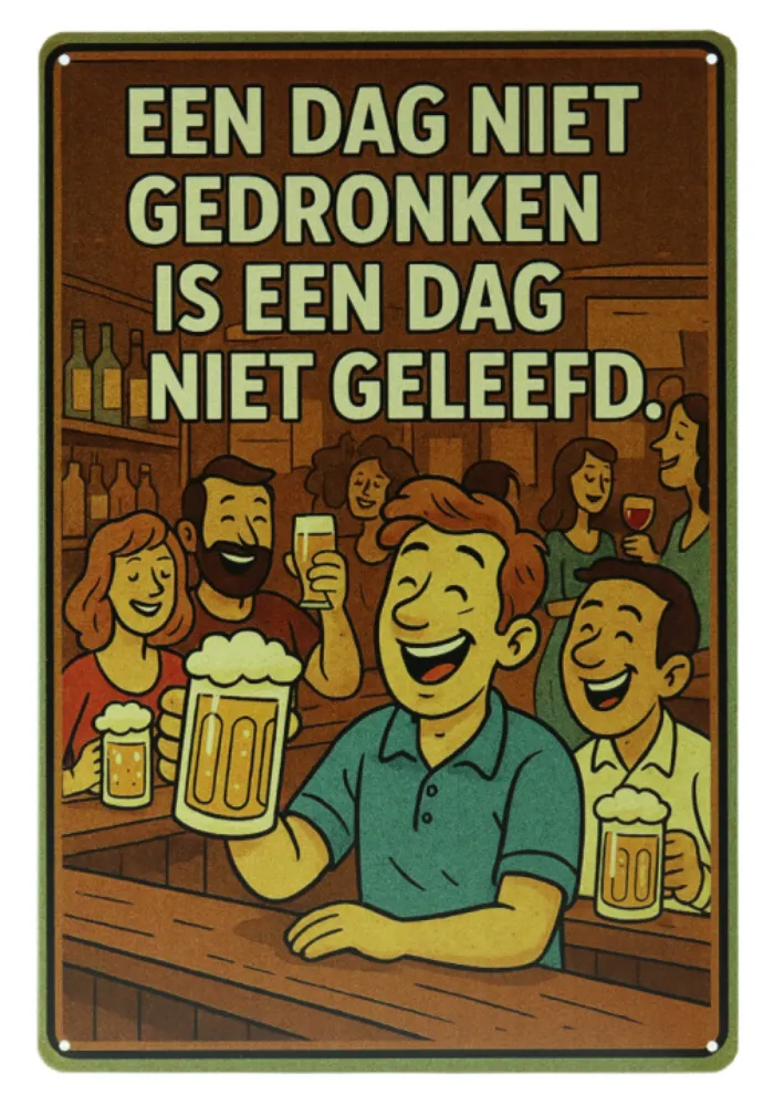 Decoratiebord met tekst: Een dag niet gedronken is een dag niet geleefd