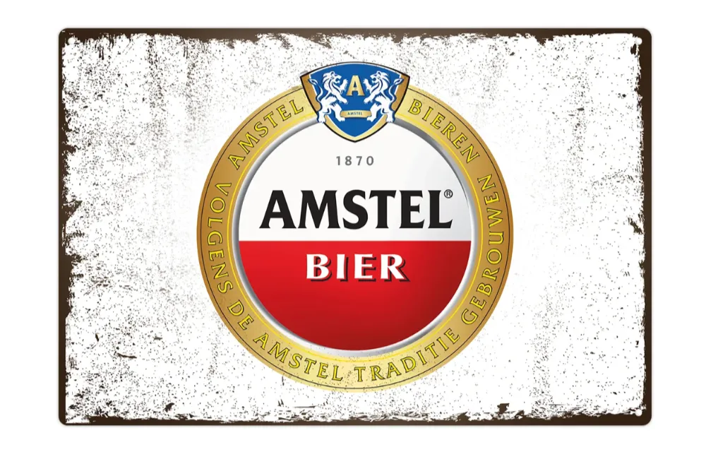 vintage decoratiebord amstel bier met rond logo voor bar of mancave