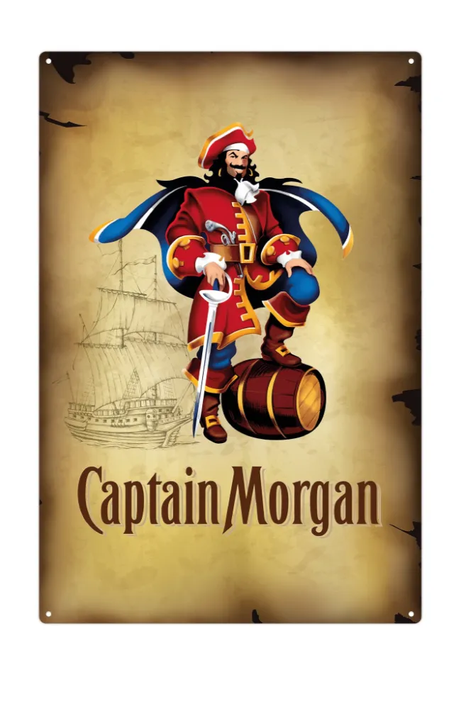 Decoratiebord van Captain Morgan met piratenillustratie, perfect als wanddecoratie voor mancave of bar