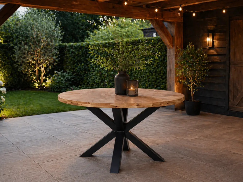 matrix tafel firenze laag met eiken blad en stalen onderstel industrieel design